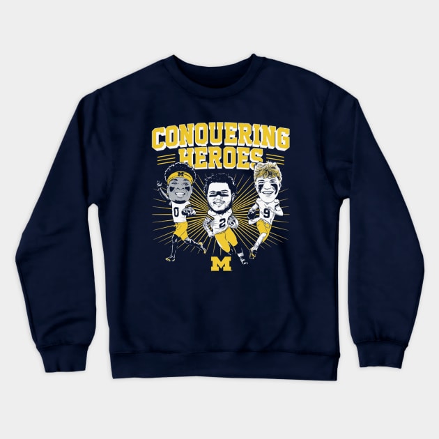 J.J. McCarthy Blake Corum & Mike Sainristil Caricatures Crewneck Sweatshirt by ClarityMacaws